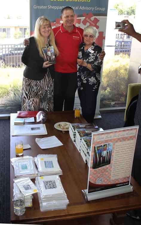 Barbara with William Cooper's great grandson Kevin Russell and his aunty Margaret at book signing event at Centacare Shepparton  4/12/12